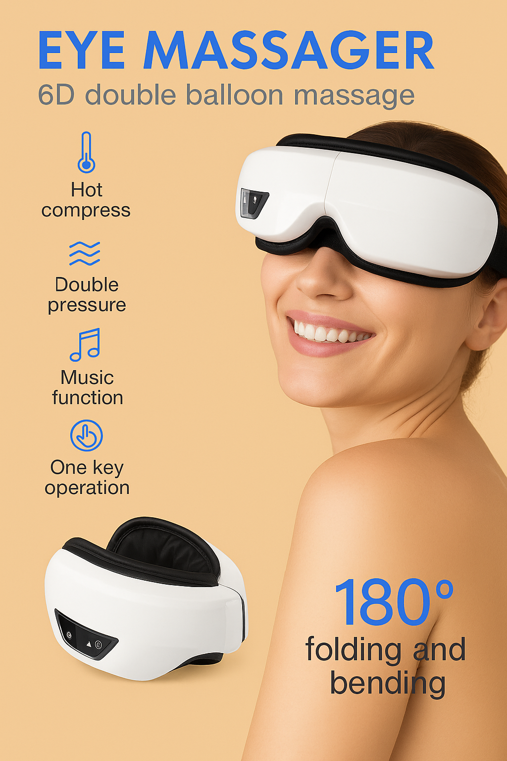 Eye massager with 6D double balloon massage on a beige background