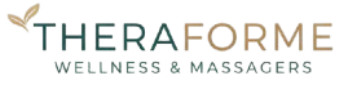 TheraForme Wellness & Massagers logo with green and gold text on a white background